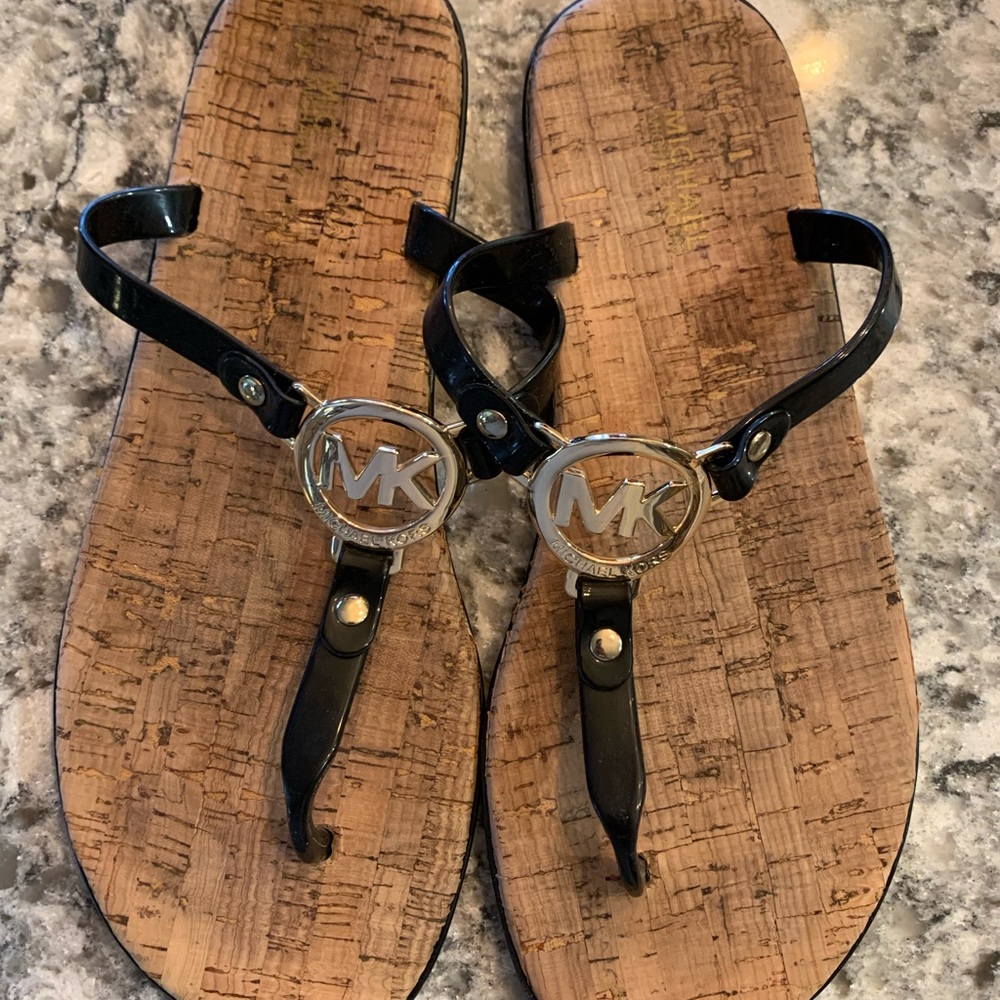 Michael Kors Black Sandals with Gold Accents